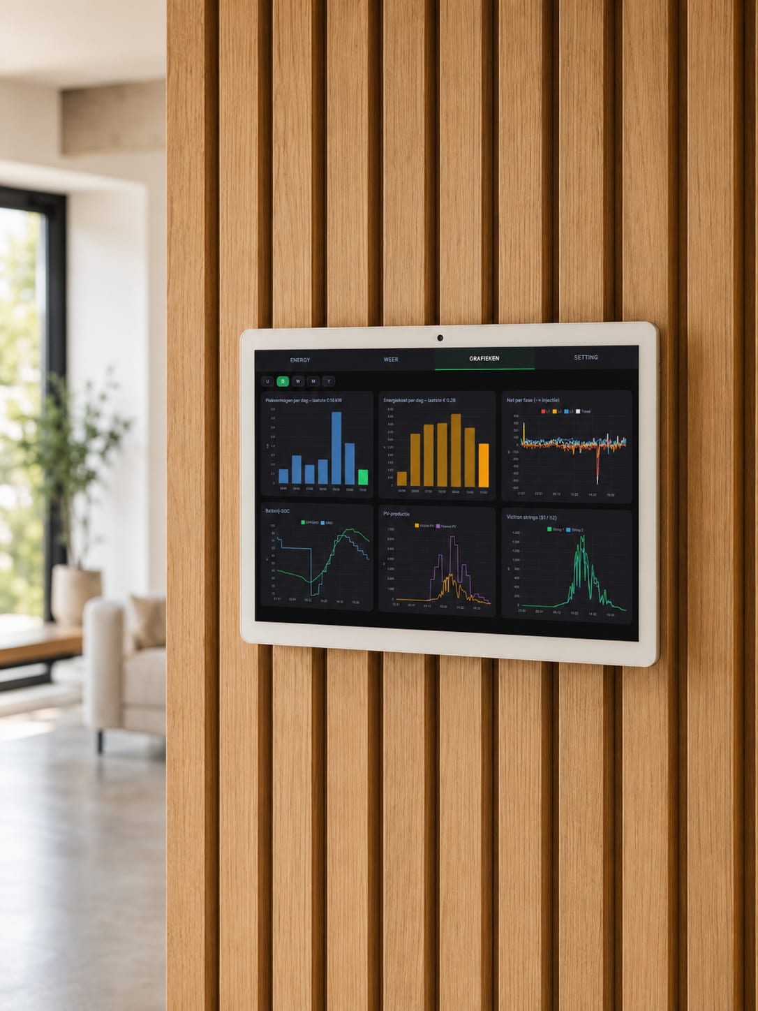 Grafieken van de installatie bekijken op een wandtablet